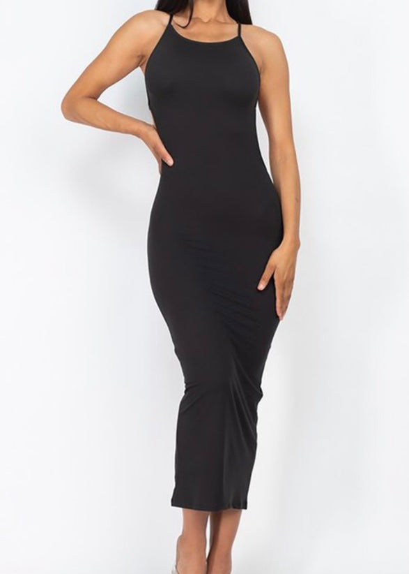 Capella Solid Open Back Maxi Dress (Black) D56229