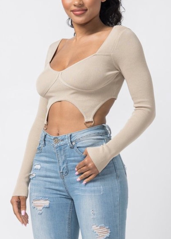 Hera Collection Double Ring Crop Top (Stone) 22577-O