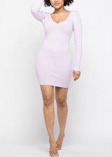 Hera Collection LSLV V-Neck Mini Dress (Lavender) 22408