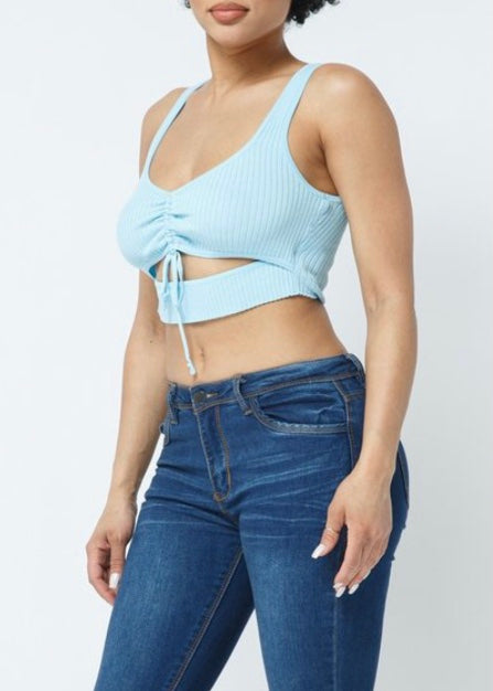 Hera Collection String Up Open Front Crop Top (Lt. Blue) 22475