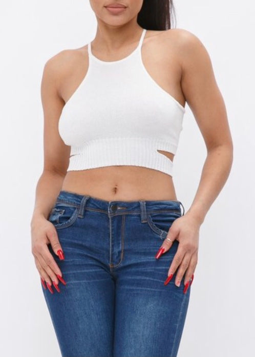 Hera Collection X-Cross Open Back Crop Top (White) 22799