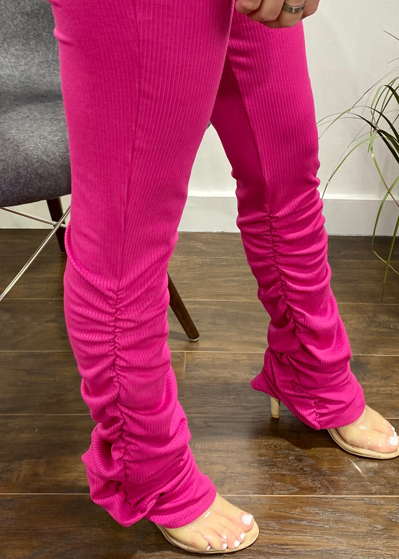 Belita Long Sleeve Thumb Slit Top & Ruched Pant Set (Fuchsia) SET-736