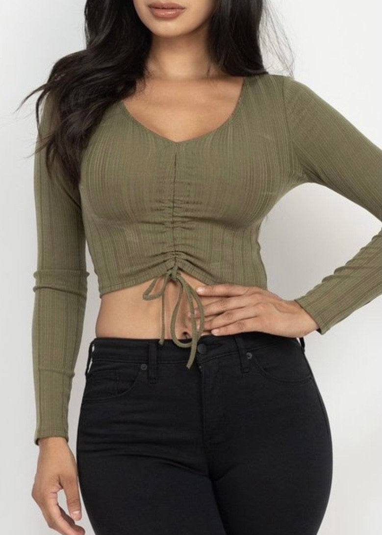 Capella Strap Ruched Front Crop Top (Olive) BT2938