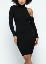 Hera Collection Turtleneck One Shoulder Mini Dress (Black) 22322
