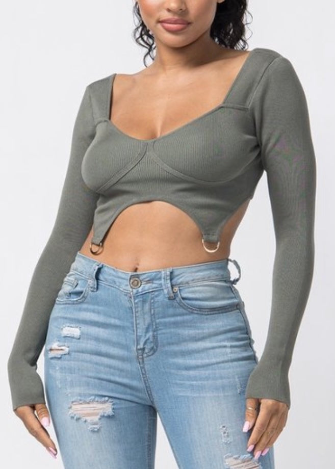 Hera Collection Double Ring Crop Top (Moss) 22577-O