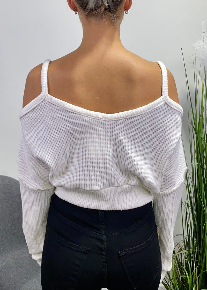 WinWin Strap On Long Sleeve Tied Sweater Top (Ivory) WT11553