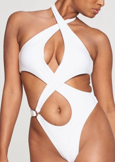 Oista Cut Out One Piece Swimsuit Swimwear Bathing Suit (White)