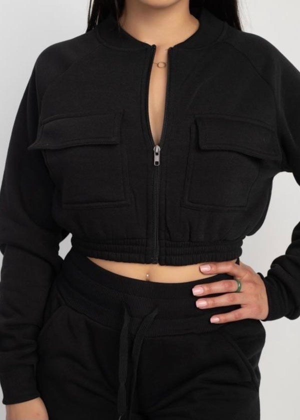 Top Fashion 2 Piece Fleece Set (Black) GQ-622