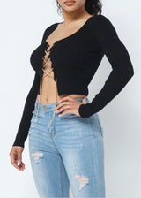 Hera Collection Long Sleeve Chain Up Top (Black) 22519