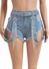 E-Show Tassel Detail Denim Shorts (Light Blue) CN1270