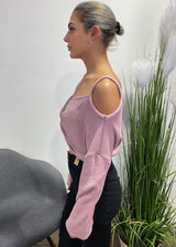 WinWin Strap On Long Sleeve Tied Sweater Top (Mauve) WT11553