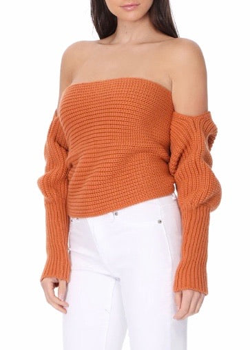 Yemak Off The Shoulder Long Sleeve Wrap Sweater Shawl (D. Orange) KC003