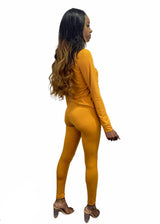 Top Fashion 2 Piece High Waist Pants And Hoodie Set (Mustard) JV30937