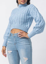 Hera Collection Turtle Neck Crop Cable Sweater (Baby Blue) 22574