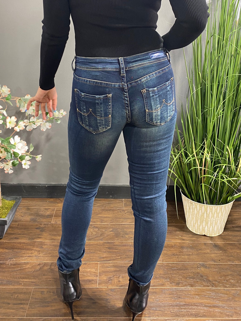 Grace In LA Knit Denim Skinny Jeans (Medium Wash) JNW-9175