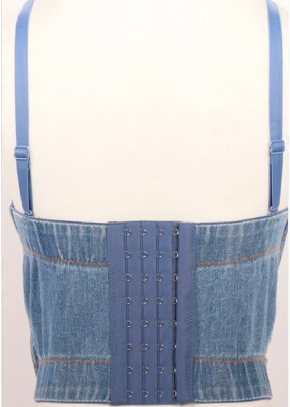 SJK Fashion Flower Jewel Corset Top (Blue Denim) T50408