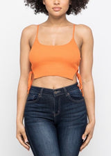 Hera Collection Side Tie Up Spaghetti Knit Top (Orange)
