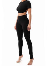 Love Sense Open Back Crop Top & Leggings Set (Black) TP-2741