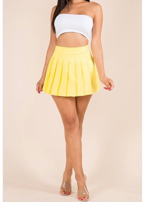 Wildcat Pleated Solid Colored Mini Skirt (Lemon) S46613