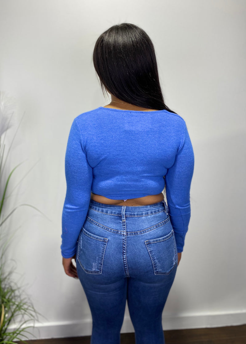 WinWin Long Sleeve V Neck Sweater Top (Blue) WT11547
