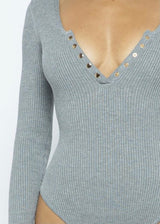 Hera Collection Long Sleeve Button Bodysuit (Heather Grey) 22361