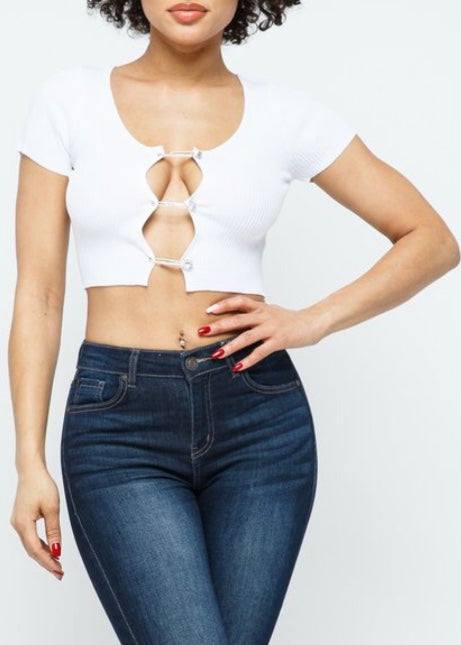 Hera Collection Safety Pin Crop Top (White) 22451-O