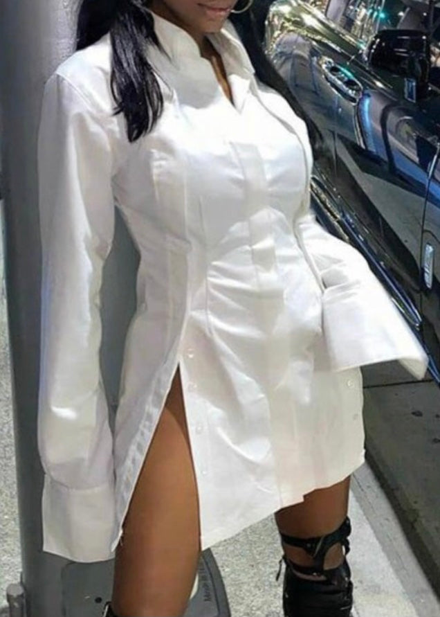 E-Show Long Sleeve Mini Dress Shirt (White) HM6497