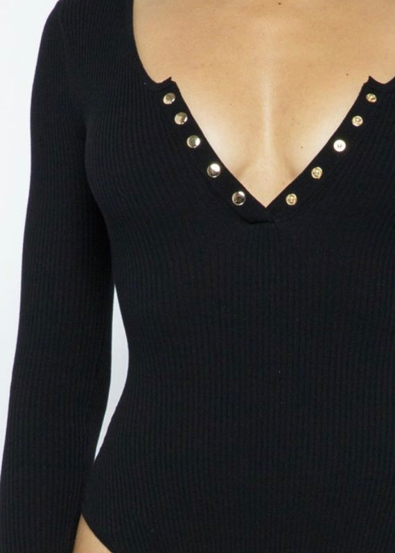 Hera Collection Long Sleeve Button Bodysuit (Black) 22361