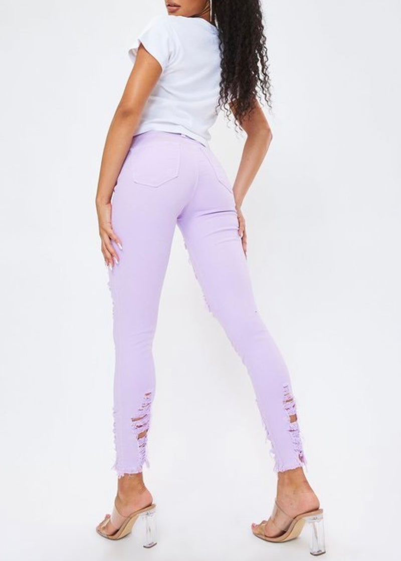 Vibrant Raw Edges Skinny Jeans (Lavender) P1213
