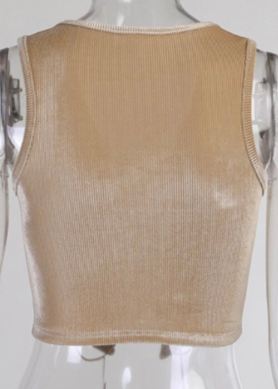 Jireh Lace Up Hollow Chest Vest Top (Khaki) LJ9276T